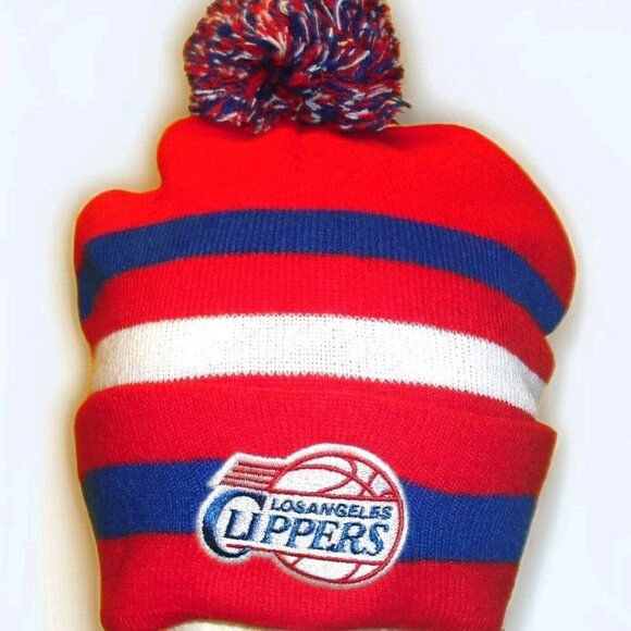 Los Angeles Clippers Mens Adult Beanie Stripes Pom Winter Hat Cap New Tags Nba - Picture 1 of 2